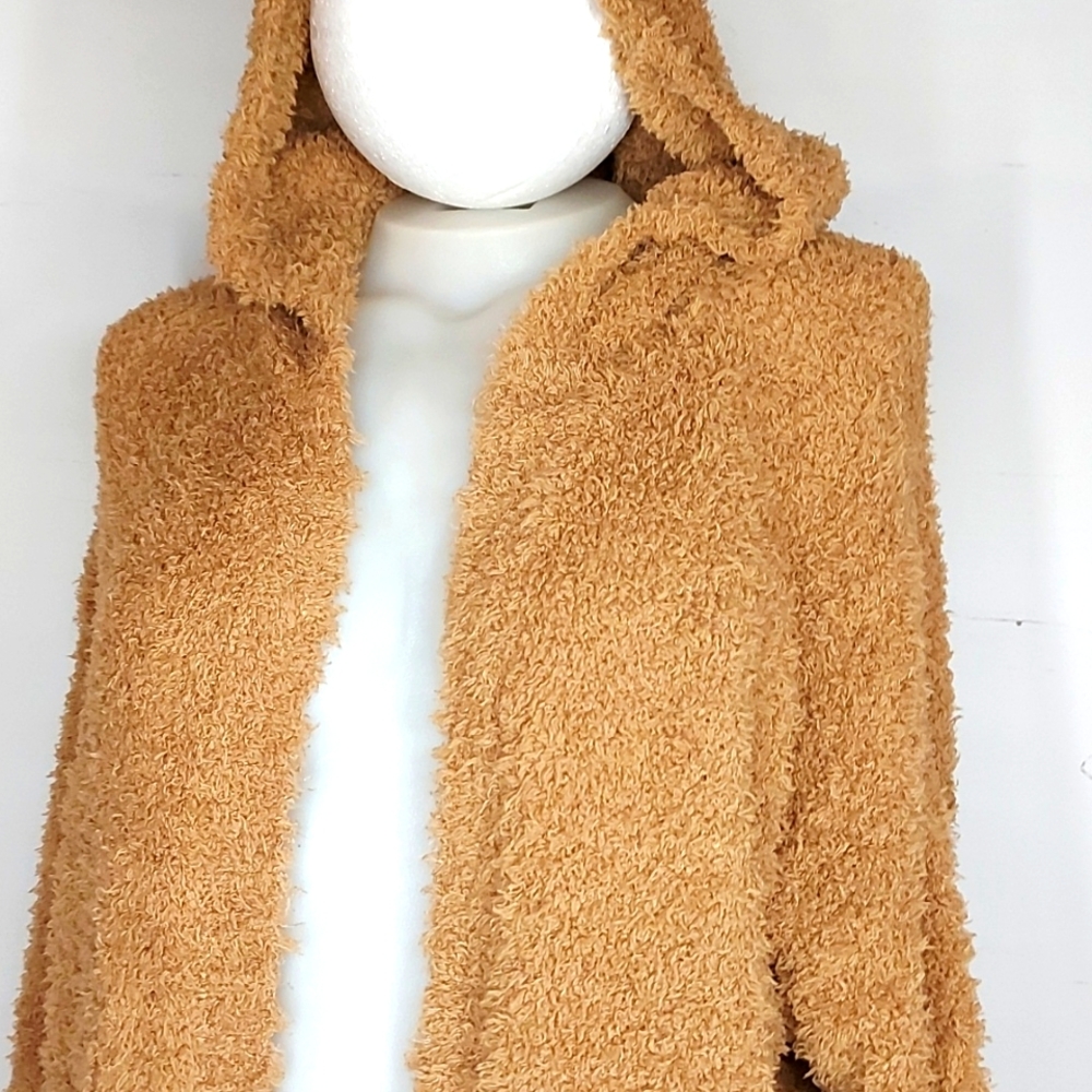 Fuzzy Fleece Long Sleeve Hooded lightweight Sweater in Light Brown by Wild Fable